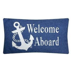 Nauticalia 'Welcome Aboard' Denim Blue Anchor Cushion