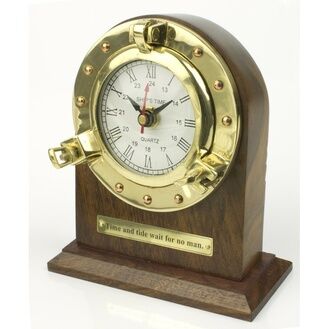 &#34;Time & Tide…&#34; Porthole Desk Clock, 15cm