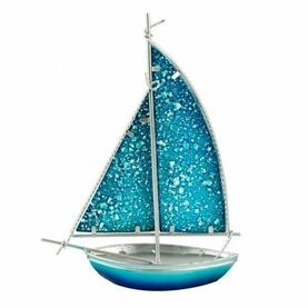 Stained Glass Bermuda-rigged Yacht - light blue - 26cm
