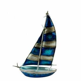 Art Metal Bermuda-Rigged Yacht - Striped Sails - 25cm