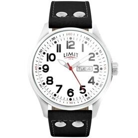 Limit White Dial Pilot Watch With Black PU Leather Effect Strap