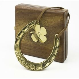 &#34;Good Luck&#34; Horseshoe in Wooden Box Gift Set