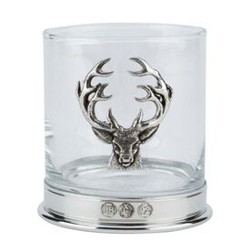 Pewter-Mounted Whisky Tumbler with Stag Badge