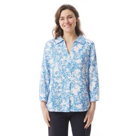Mousqueton Rozan V-Neck Blouse with Sky Fish Print