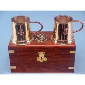 Set of 2 Mini Tankards in Wooden Presentation Box (15 x 8cm)