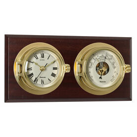 Nauticalia Mounted Riviera Brass Clock & Barometer