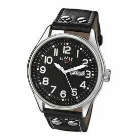 Limit Pilot's Watch With PU Leather Strap - Black/Silver