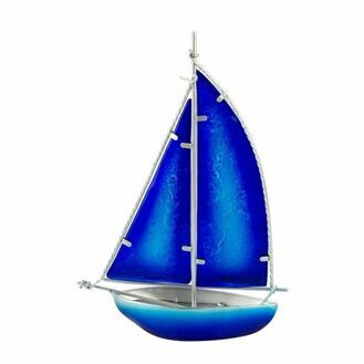 Stained Glass Bermuda-rigged Yacht - blue - 26cm