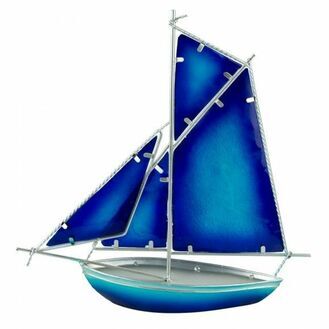 Stained Glass Sloop -Blue - 30cm