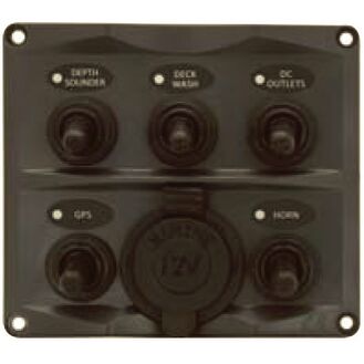 5P IP66 ABS Toggle Switch Panel (Dark Grey) 12v Socket
