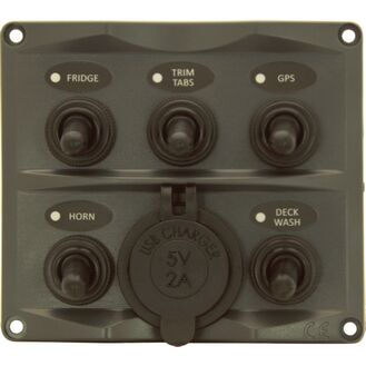 5P IP66 ABS Toggle Switch Panel (Dark Grey) USB Charger