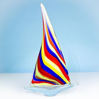 Multi-Coloured Glass Sailing Boat, 33cm