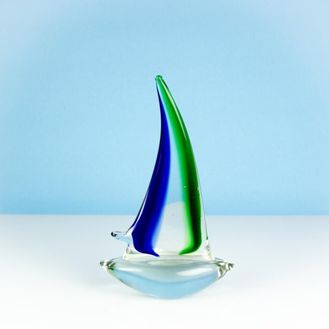 Green/Blue Glass Sailing Boat 22cm
