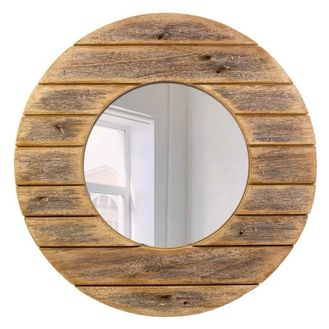 Scandi Style Wooden Planks Circular Mirror (68cm)