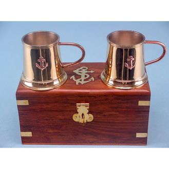 Set of 2 Mini Tankards in Wooden Presentation Box (15 x 8cm)