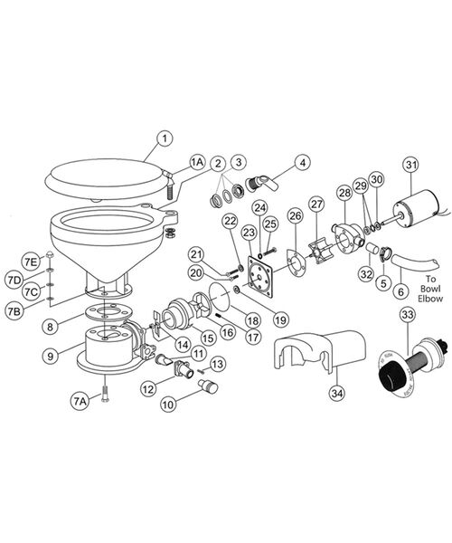 Jabsco Regular Bowl 24V Electric Toilet Spares - 37010-4094