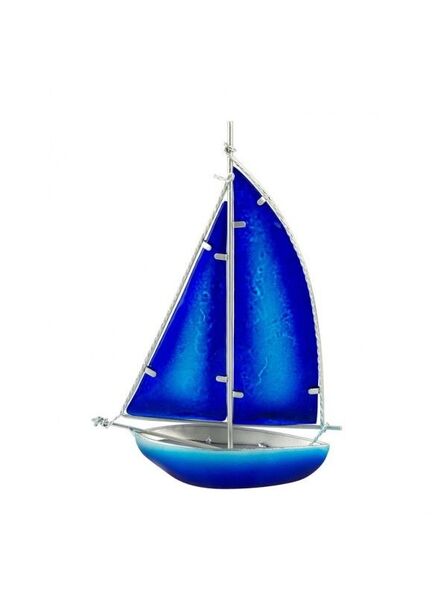 Stained Glass Bermuda-rigged Yacht - blue - 26cm