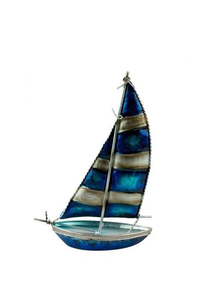Art Metal Bermuda-Rigged Yacht - Striped Sails - 25cm