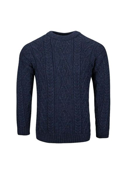 Nauticalia Classic Aran Cable Knit Jumper - Denim Blue