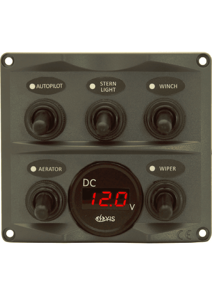 5P IP66 ABS Toggle Switch Panel (Dark Grey) Battery Guage