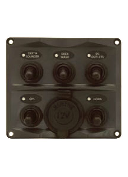 5P IP66 ABS Toggle Switch Panel (Dark Grey) 12v Socket