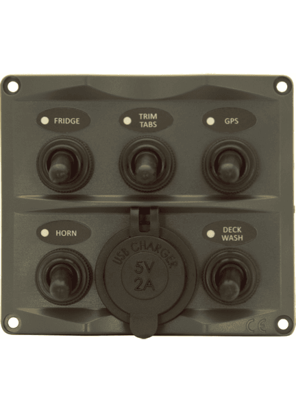 5P IP66 ABS Toggle Switch Panel (Dark Grey) USB Charger