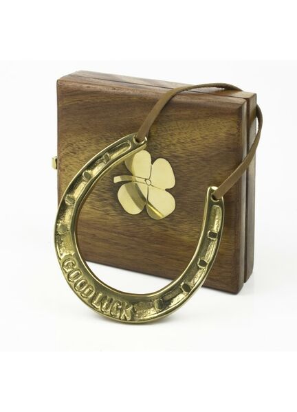 &#34;Good Luck&#34; Horseshoe in Wooden Box Gift Set