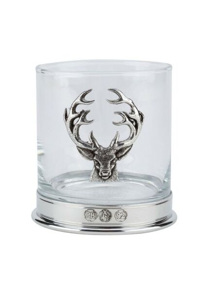 Pewter-Mounted Whisky Tumbler with Stag Badge