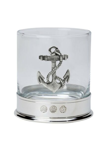Pewter-Mounted Whisky Tumbler with Fouled Anchor Badge
