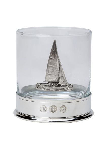 Pewter-Mounted Whisky Tumbler with Yacht Badge