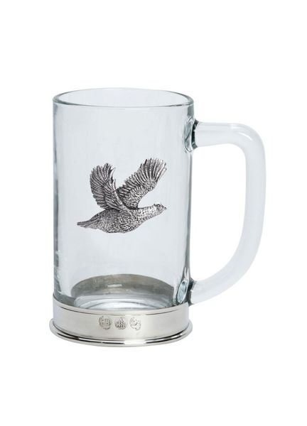 Glass Tankard with Pewter Base and Grouse Badge