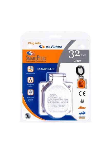 Smartplug 32 Amp - Stainless Steel Inlet with Stainless Steel  Cover Assembly