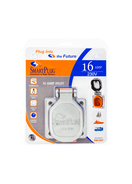 Smartplug 16 Amp - Stainless Steel Inlet with Stainless Steel Cover Assembly