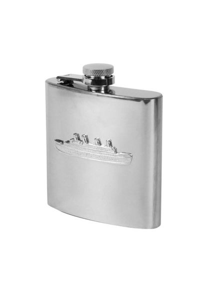 Stainless Steel Pocket Flask with Pewter RMS Titanic Badge