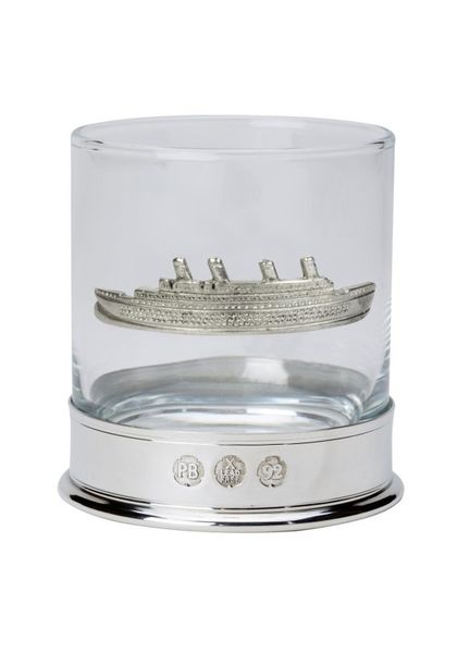 Pewter-Mounted Whisky Tumbler with RMS Titanic Emblem