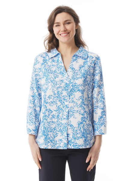 Mousqueton Rozan V-Neck Blouse with Sky Fish Print