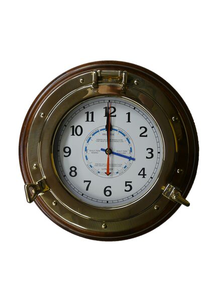 Meridian Zero Wood Mounted Brass Porthole Tide Clock - 14 Inch
