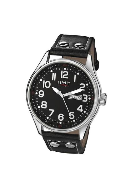 Limit Pilot's Watch With PU Leather Strap - Black/Silver