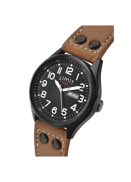 Limit Pilot's Watch With PU Leather Strap - Black/Brown