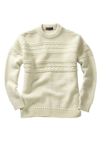Pure British Wool Guernsey Cable Sweater - Navy or Ecru